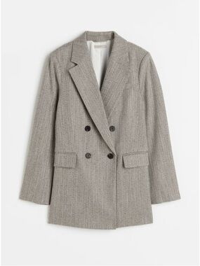H&M Double-breasted Blazer Jacket in Taupe Herringbone Size XS